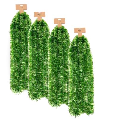 Kerstslinger - 4x - groen - folie - 270 cm x 7,5 cm - lametta - kerstboomslinger - kerstversiering