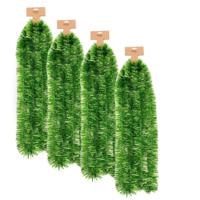 Kerstslinger - 4x - groen - folie - 270 cm x 7,5 cm - lametta - kerstboomslinger - kerstversiering