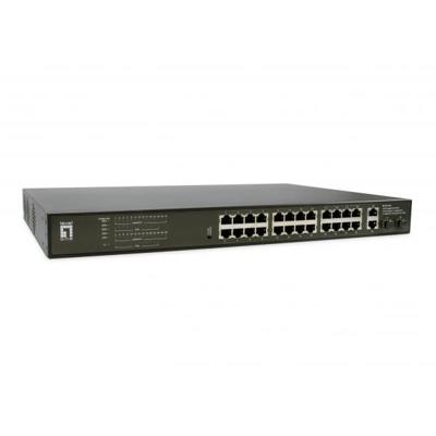 LevelOne gep-2821 28-port gigabit poe switch, 24x poe outputs, 2x gigabit rj45, 2x gigabit sfp, 1u
