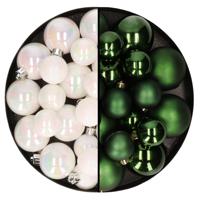 Kerstversiering kunststof kerstballen mix parelmoer wit/donkergroen 6-8-10 cm pakket van 44x stuks - Kerstbal - thumbnail