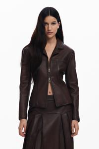 Peplum leren bikerjack - BROWN - XL