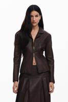 Peplum leren bikerjack - BROWN - S