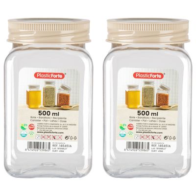 Voorraadpot/bewaarpot - 2x - 500 ml - kunststof - beige - B7 x H13 cm