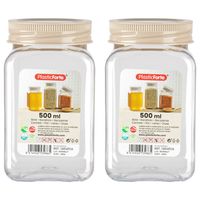 Voorraadpot/bewaarpot - 2x - 500 ml - kunststof - beige - B7 x H13 cm