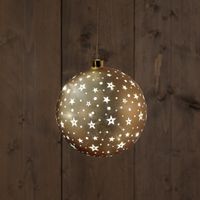 Ball Glass Matt Gold With Stars 15Cm /Led Warm White / - Anna's Collection