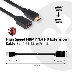 CLUB3D High Speed HDMI 1.4 HD Extension Cable 5m/16ft Male/Female