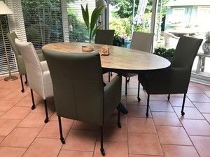 Set van 6 leren eetkamerstoelen - met wieltjes en hoge rug - verschillende kleuren leer - Echt leer, Modern, ontdek de vele Leersoorten en Kleuren bij ShopX