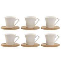Set van 6 kopjes met schotel Home ESPRIT Wit Bamboe Porselein 90 ml