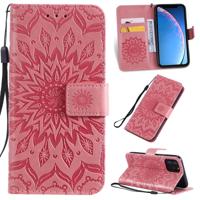 Gedrukt afdrukken zonnebloem patroon horizontale Flip PU lederen case voor iPhone XI 2019 met houder & kaartsleuven & portemonnee & Lanyard (roze)