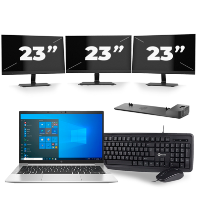 HP EliteBook 830 G8 - Intel Core i5-11e Generatie - 13 inch - 16GB RAM - 256GB SSD - Windows 11 + 3x 23 inch Monitor
