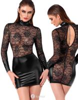 * NOIR handmade Wetlook mini jurkje met Kant, F2719347