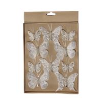 10x stuks decoratie vlinders op clip champagne diverse maten   -