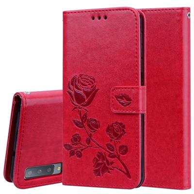 Rose reliëf horizontale Flip PU lederen case voor Samsung Galaxy A7 (2018) met houder & kaartsleuven & portemonnee (rood)