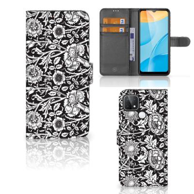 OPPO A15 Hoesje Black Flowers OPPO A15 Hoesje Black Flowers