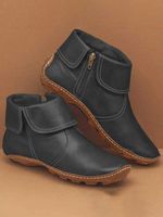 Hemmed Zip Casual Plain Short Boots - thumbnail
