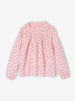 Blouse voor meisjes met gesmokte mouwen lichtroze