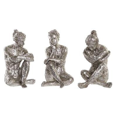 Decoratieve figuren DKD Home Decor 17 x 15 x 26 cm Vrouw Zilverkleurig (3 Stuks)