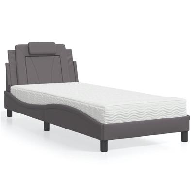 Bed met matras kunstleer grijs 90x200 cm