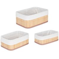 Badkamer/Toilet ruimte opbergmandjes - bamboe/stof wit - set 3x stuks