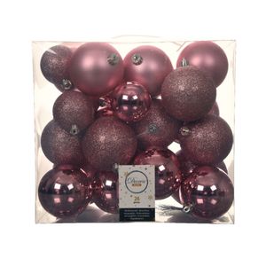 Kerstballen - 26x st - lippenstift roze - 6-8-10 cm - kunststof - kerstversiering