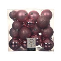 Kerstballen - 26x st - lippenstift roze - 6-8-10 cm - kunststof - kerstversiering
