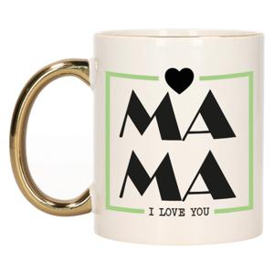 Bellatio Decorations Cadeau koffie/thee mok voor mama - wit - ik hou van jou - gouden oor - Moederdag   -