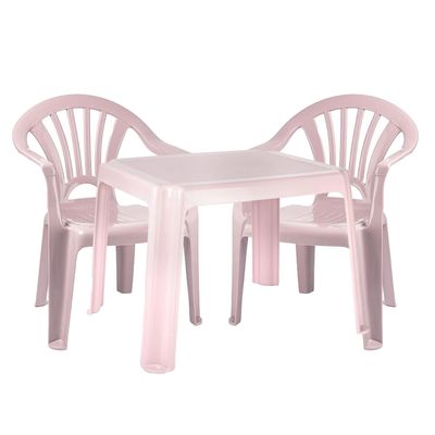 Kinderstoelen 4x met tafeltje set - buiten/binnen - roze - kunststof