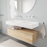 Mondiaz Alan badmeubel 120 cm washed oak 1 lade vrijhangend wastafel dubbel zonder kraangat wit