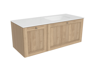 Balmani Lemon zwevend badmeubel 135 x 55,5 cm verweerd eiken met Tablo Arcato asymmetrisch rechtse wastafel in matte Solid Surface