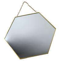 MISOU Spiegel goud - Met ophangketting - Wandspiegel - Goude spiegel - Hexagon - Honingraat - thumbnail
