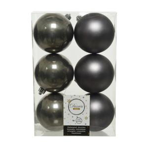 Decoris Kerstballen - 6x st - antraciet grijs - D8 cm - kunststof - kerstversiering