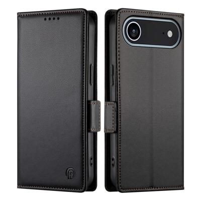 Lunso iPhone 17 Air hoesje - PU leren Bookcase met ruimte voor pasjes - Zwart