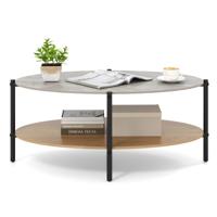 Ovale Salontafel met 2 Lagen en Stenen Blad Theetafel met Metalen Frame Bijzettafel voor Woonkamer of Ontvangstruimte met Open Plank
