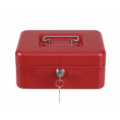 Geldkistje met 2 sleutels - rood - staal - muntbakje - 20 x 16 x 9 cm - inbraakbeveiliging