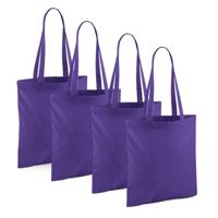 Draagtasje met hengsels - 4x - paars - 42 x 38 cm - katoen - 10 liter - boodschappen - gymtas