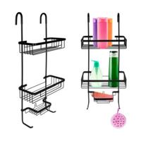 Ruhhy Badkamer douche rekje - zwart - met haken - 63 x 24 x 11 cm - aluminium