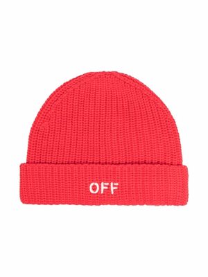 Off-White Kids bonnet nervuré à logo imprimé - Rouge