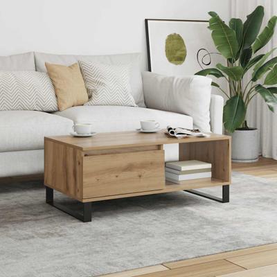 Salontafel 90x50x36,5 cm bewerkt hout artisanaal eikenkleurig