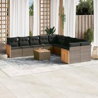 11-delige Loungeset met kussens poly rattan grijs