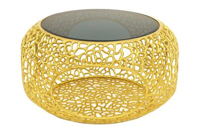 Salontafel SPIN 75 cm, gehard zwart glazen onderstel, goudkleurig - 46985