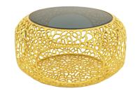 Salontafel SPIN 75 cm, gehard zwart glazen onderstel, goudkleurig - 46985