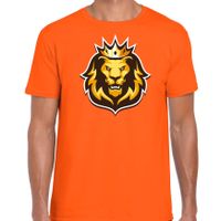 Leeuwenkop met kroon koningsdag / EK / WK t-shirt oranje voor heren - thumbnail