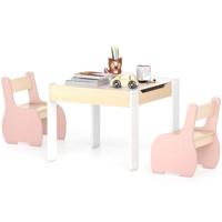 4 in 1 3-delige Houten Kinderzitgroep met Afneembare Tafel en Opbergruimte in Het Roze