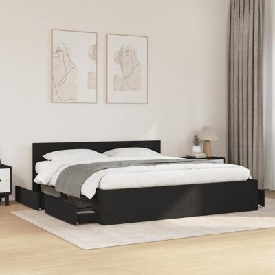 Bedframe met hoofdeinde zonder matras 200x200 cm zwart