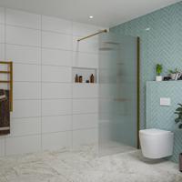 Fortifura Galeria inloopdouche - 90x200cm - ribbelglas - wandarm - Geborsteld koper PVD (Koper) SW797951/SW876702