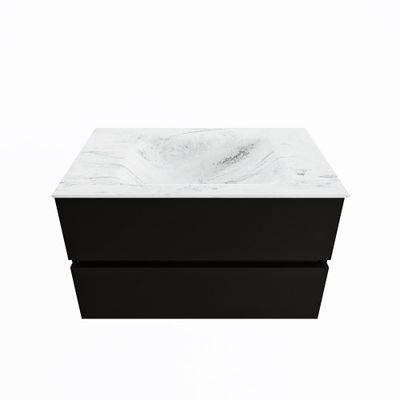 MONDIAZ VICA-DLUX 80cm badmeubel onderkast Urban 2 lades. Inbouw wastafel CLOUD midden zonder kraangat, kleur Opalo.