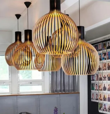 Hanglamp hout &apos;Bois&apos; zwart / blank hout E27 design