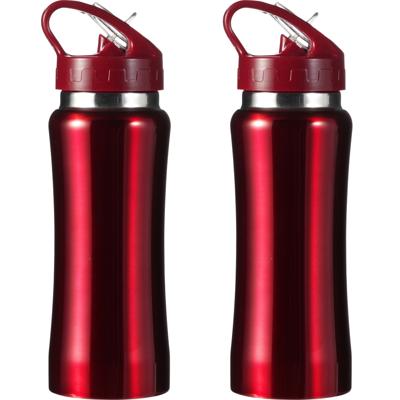 Drinkfles/waterfles Sportbidon - Set van 2x stuks - metallic rood - RVS - Waterflessen - Hoge kwalit