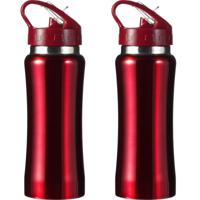 Drinkfles/waterfles Sportbidon - Set van 2x stuks - metallic rood - RVS - Waterflessen - Hoge kwalit
