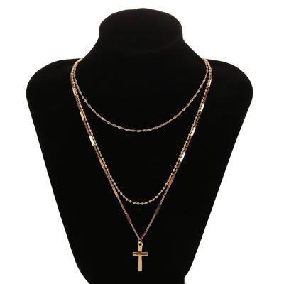 Vrouwenhand gemaakte multi kettingen Kruis hanger ketting (goud)